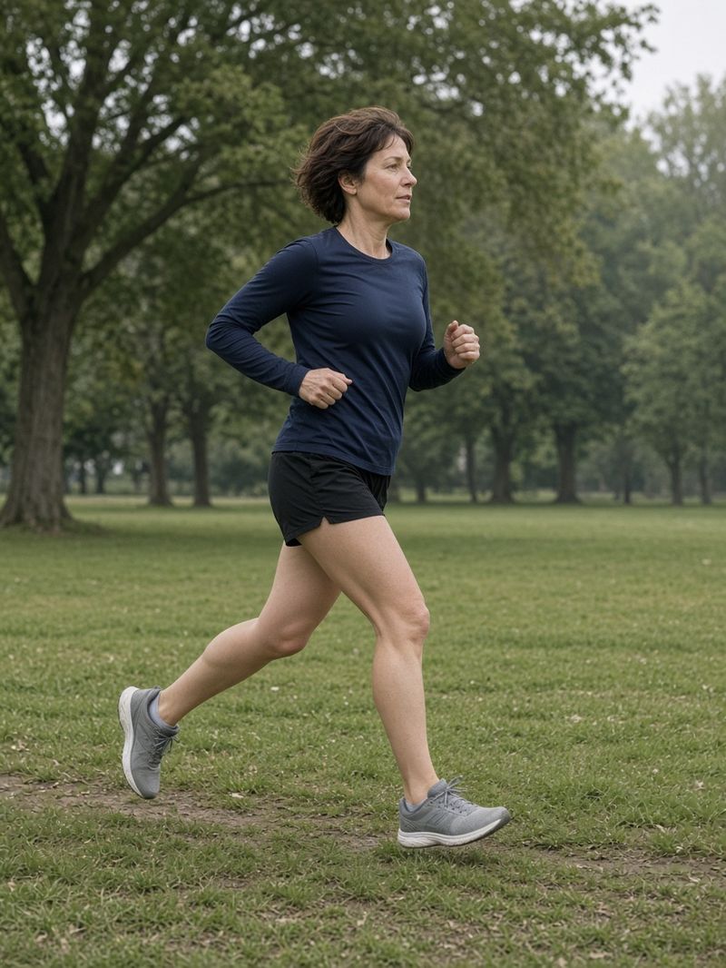Ruth Calder running on the grass at a recreation ground