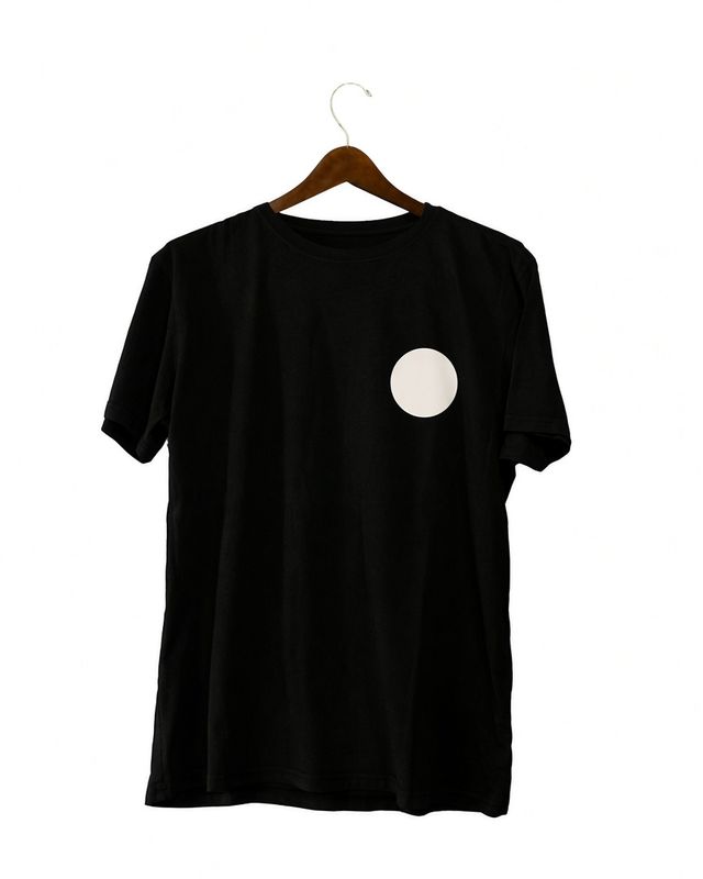 A black short-sleeve tee on a hanger